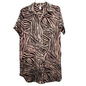 H&M Shirt Dress Zebra Animal Print Short Sleeve Button-up Size‎ 10 Lightweight